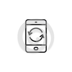 Tablet sync arrows outline icon