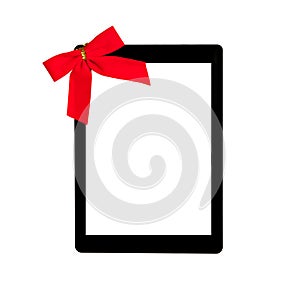 Tablet touch computer gadget with isolated screen and a red bow