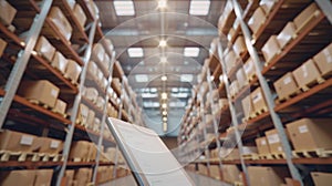 A tablet in a warehouse.AI generated image