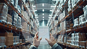 A Tablet in a Warehouse.AI generated image photo