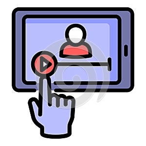 Tablet webinar icon, outline style