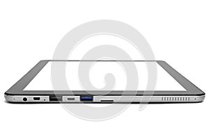 Tablet on white background with port usb