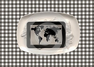Tablet with world map