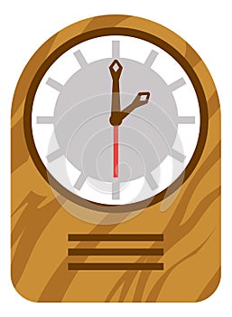 Tabletop clock icon. Wooden analog timepiece device