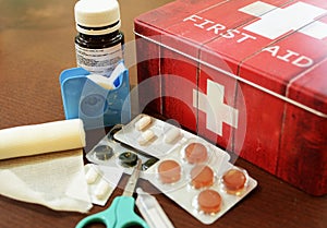 First aid box and tablets