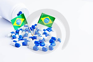 Tablets and the flag of Brazil. Importing tablets to brazil