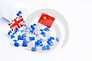 Tablets with the flag of china and britain. Import of tablets to China.