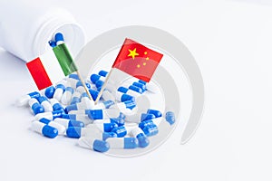 Tablets with the flag of china and italy. Import of tablets to China.