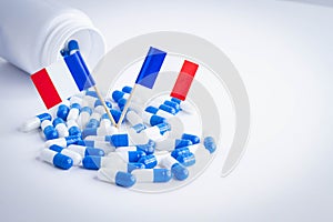 Tablets and the flag of France. Import of tablets to France.