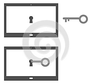 Tablets with keyholes and key unlocking