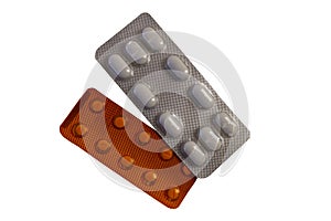 Tablets, medicines carved on a white background, isolate