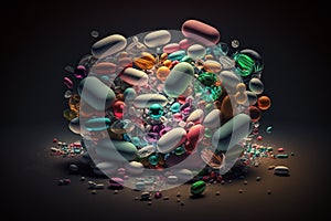 Tablets. Pharmacology. Medicine pharmacy health vitamin antibiotic pharmaceutica, treatment concept illustration or