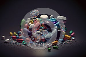 Tablets. Pharmacology. Medicine pharmacy health vitamin antibiotic pharmaceutica, treatment concept illustration or