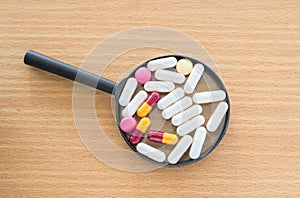 Tablets pills capsule heap mix therapy drugs.
