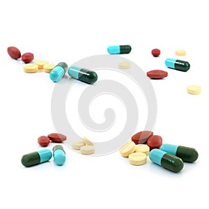 Tablets pills heap color mix therapy drugs doctor flu antibiotic