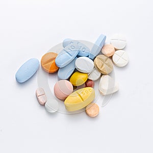 Tablets pills heap color mix therapy drugs doctor flu antibiotic pharmacy medicine medical