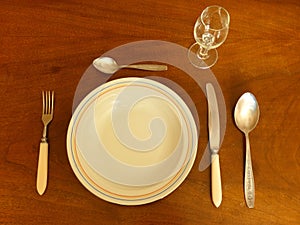 Tableware Kitchenware Set On Wooden Table