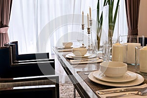 Tableware on the marble worktop