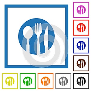 Tableware set solid flat framed icons