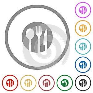 Tableware set solid flat icons with outlines