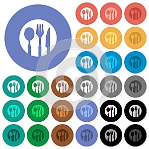 Tableware set solid round flat multi colored icons