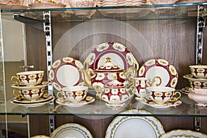 Tableware in showcase