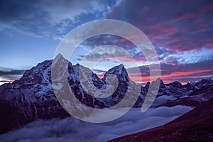 Taboche and Cholatse mountains at Sunset