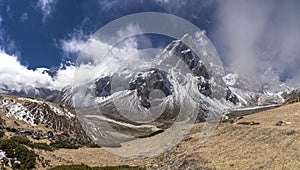 Taboche and Cholatse summits over Pheriche valley in Himalayas