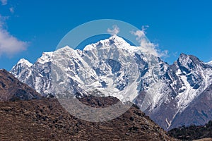 Taboche mountain peak in Himalaya mountains range in Everest base camp trekking route, Nepal