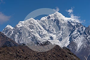 Taboche mountain peak view from Namche Bazaar village, Everest r