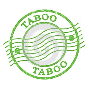 TABOO, text written on green  postal stamp