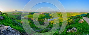 Tabor Stream panorama, with countryside, Mount Tabor