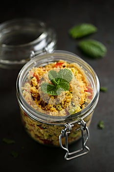 Taboule jar with fresh mint