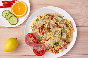 Tabule cous cous salad fresh vegetables photo