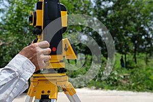 Tacheometer for land surveyor. theodolite equipment for geodetic survey