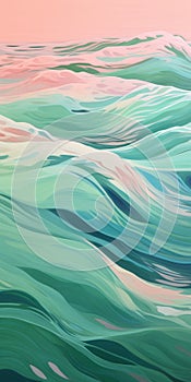 Tachisme Ocean And Sea: Green And Pink Ridges With Rippling Wave Pattern