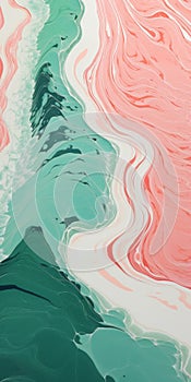 Tachisme Ocean And Sea: Green And Pink Ridges With Rippling Wave Pattern