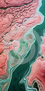 Tachisme Ocean And Sea: Green And Pink Ridges With Rippling Wave Pattern