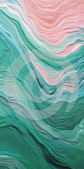 Tachisme Ocean And Sea: Green And Pink Ridges With Rippling Wave Pattern