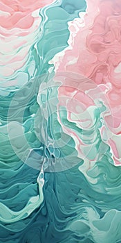 Tachisme Ocean And Sea: Green And Pink Ridges With Rippling Wave Pattern