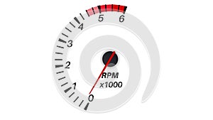 Tachometer with bouncing needle. Half scale on white background. Animated 4k video