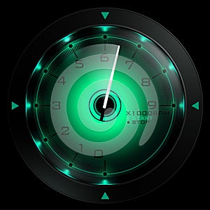 Tachometer green isolated on black