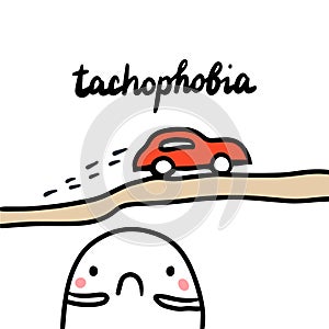 Tachophobia hand drawn illustration with cute marshmallow