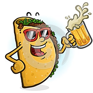 Taco Cartoon Character Drinking Beer