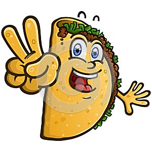 Taco Cartoon Character Flashing a Peace Sign Hand Gesture
