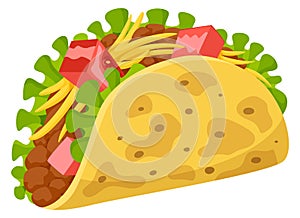Taco cartoon icon. Traditional mexican fast food