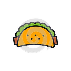 Taco icon. Fast food isolated line color icons