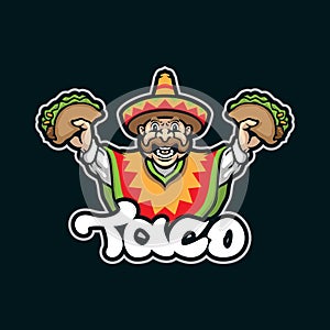 Taco mascot logo design vector with modern illustration concept style for badge, emblem and t shirt printing. Delicious taco