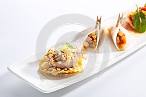 Taco with seafood assorti closeup photo