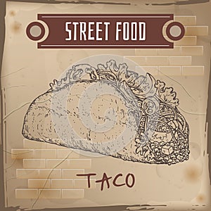 Taco sketch on grunge background.